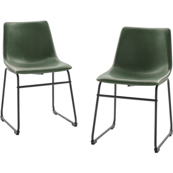 Walker Edison Douglas Urban Industrial 2-Piece Faux Leather Dining Chairs, Set of 2, Green