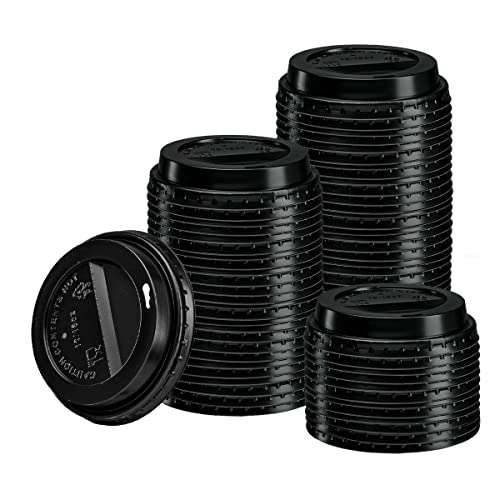 [100 Count] Disposable Plastic Dome Lids for 10, 12, 16, & 20 oz. Paper Hot Coffee Cup – Black