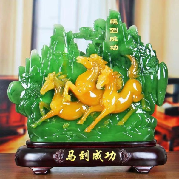 Statue Stunning Home Garden Ornament Sculpture Decoration Feng Shui Polyresin Horse on Statue Resin Crafts Chinese Zodiac Statue Decoration, Imitation Jade Statue Horse Symbol of Success Fortune Home