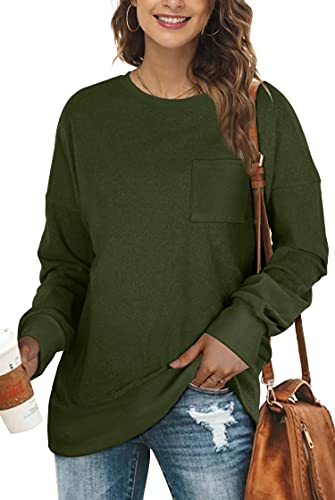 OFEEFAN Crewneck Sweatshirts for women Winter Long Sleeve Pullover Christmas Sweaters Green S