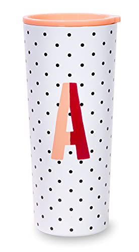 Kate Spade New York Cute Stainless Steel Mug, 24 Ounce Initial Travel Tumbler, Double Wall Insulated Cup with Lid, A (Pink)