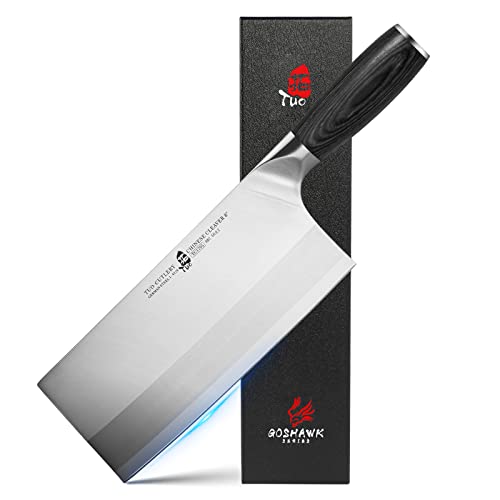 TUO 8 inch Vegetable Cleaver, Chinese Chef Knife Meat Cleaver Kitchen Knife, German HC Stainless Steel, Ergonomic Pakkawood Handle, Full Tang with Gift Box, Goshawk Series