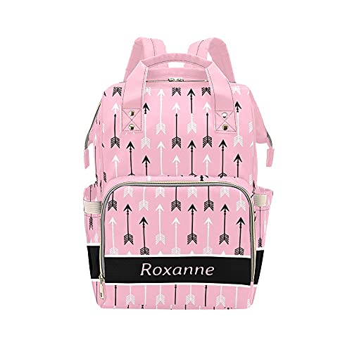 Anneunique Pink Cartoon Arrow Diaper Bags Backpack with Name Personalized Baby Bag Nursing Nappy Bag Travel Tote Bag Gifts for Mom Girl, 10.83 x 6.69 x 15 Inch