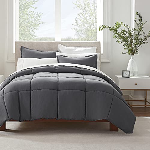 SERTA Simply Clean Ultra Soft Hypoallergenic Solid 3 Piece Comforter Set, King, Grey