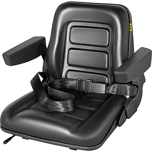 VEVOR Universal Forklift Seat with Safety Switch,Black PVC Tractor Seat 18.5″x20″x18″,Adjustable Mower Seat Including Armrests,Seat Belt, Fit for Forklift,Tractor,Skid Loader