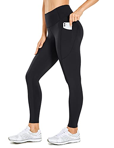 CRZ YOGA Women’s Hugged Feeling Compression Workout Leggings 25 inches – High Waisted Gym Athletic Pants with Pockets Black Small