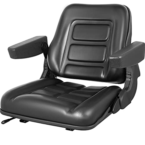VEVOR Universal Forklift Seat Black PVC Tractor Seat, 6″/150MM Adjustable Mower Seat Foldable Seat Including Armrests&Seat Switch, 18.5″ x 20″ x 18″ Skid Steer Seat Fit Forklift, Tractor, Skid Loader