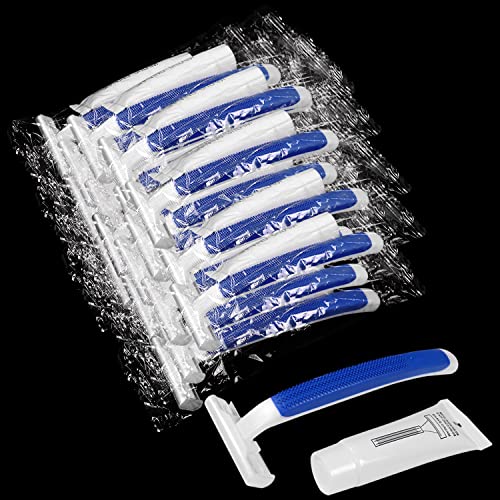 Disposable Razors in Bulk ,razors individually wrapped bulk,Twin Blade Razors with Clear Safety Cap and Shaving Cream, Razors For Homeless, Hotel,Air Bnb,Shelter/Homeless/Travel (50 PCS)