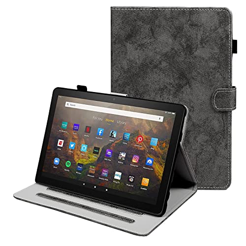 Kindle Fire HD 10 & HD 10 Plus Case(11th Generation,2021 Model Release),Auto Sleep/Wake Multi-Angle Stand Folio Cover for Amazon Tablet with Pocket/Card Slots,Grey