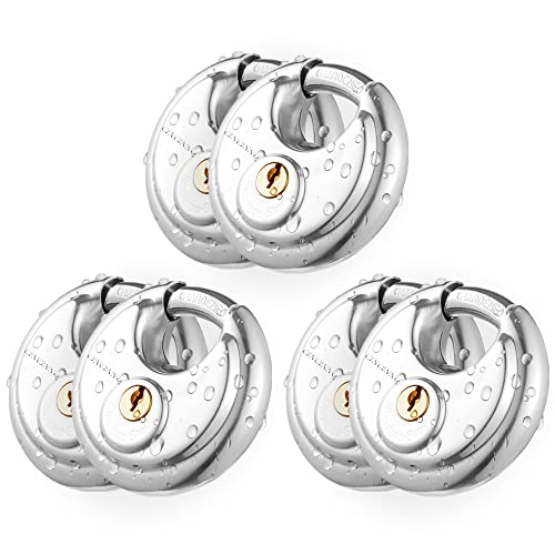 CINCINNO Discus Padlock with Key, 6 Pack Stainless Steel Storage Lock with 2-3/4 in. Wide, 3/8 in. Diameter Shackle, Heav Duty Disc Lock for Storage Unit, Sheds, Garages and Fence