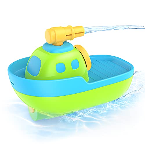 KINDIARY Bath Toy, Automatic Water Spray Squirt Boat, Battery Operated Sprinkler Bathtub Waterproof Bathing Tub Swimming Pool Toy for Baby, Toddlers, Infants, Kids, Boys, Girls