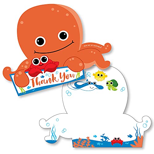 Big Dot of Happiness Under the Sea Critters – Shaped Thank You Cards – Baby Shower or Birthday Party Thank You Note Cards with Envelopes – Set of 12