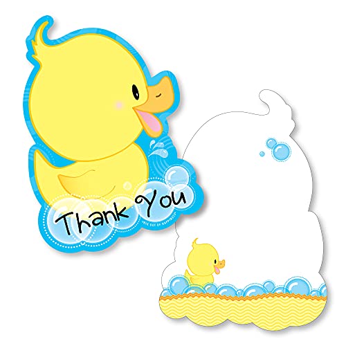 Big Dot of Happiness Ducky Duck – Shaped Thank You Cards – Baby Shower or Birthday Party Thank You Note Cards with Envelopes – Set of 12