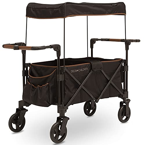 Delta Children Hercules Stroller Wagon for 2 Kids Versatile Stroller Wagon with Canopy, Push/Pull Handles, Cup Holders and Storage Pockets Compact Fold is Great for Travel, Black