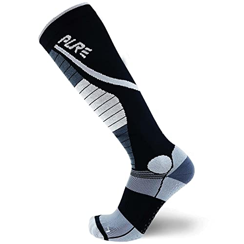 Pure Athlete Lifting Socks- Weightlifting Shin Guards, Deadlift Protector Compression Sock for Cross Training & Weightlift (Black/Grey, Medium)