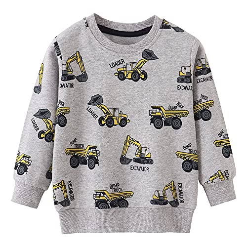 Boys Sweatshirts Excavator Long Sleeve Crewneck Pullover Toddler T-Shirts Cotoon Sport Cute Tops for Kids Tee Outdoor Size 7T