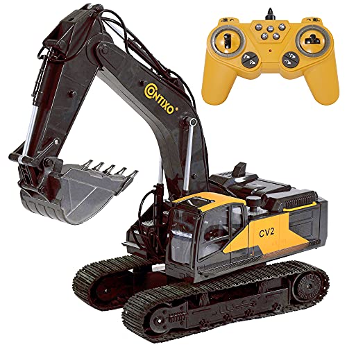 Remote Control 1:24 Scale with 17 Channels RC Excavator CV2 Toys for Kids – Hobby Grade Construction Vehicle by Contixo, Gift