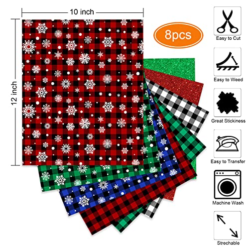 8 Sheets Christmas Heat Transfer Vinyl, Snowflake Buffalo Plaid HTV Iron on Christmas Vinyl for Cricut or Silhouette Cameo 12×10 inch | The Storepaperoomates Retail Market - Fast Affordable Shopping