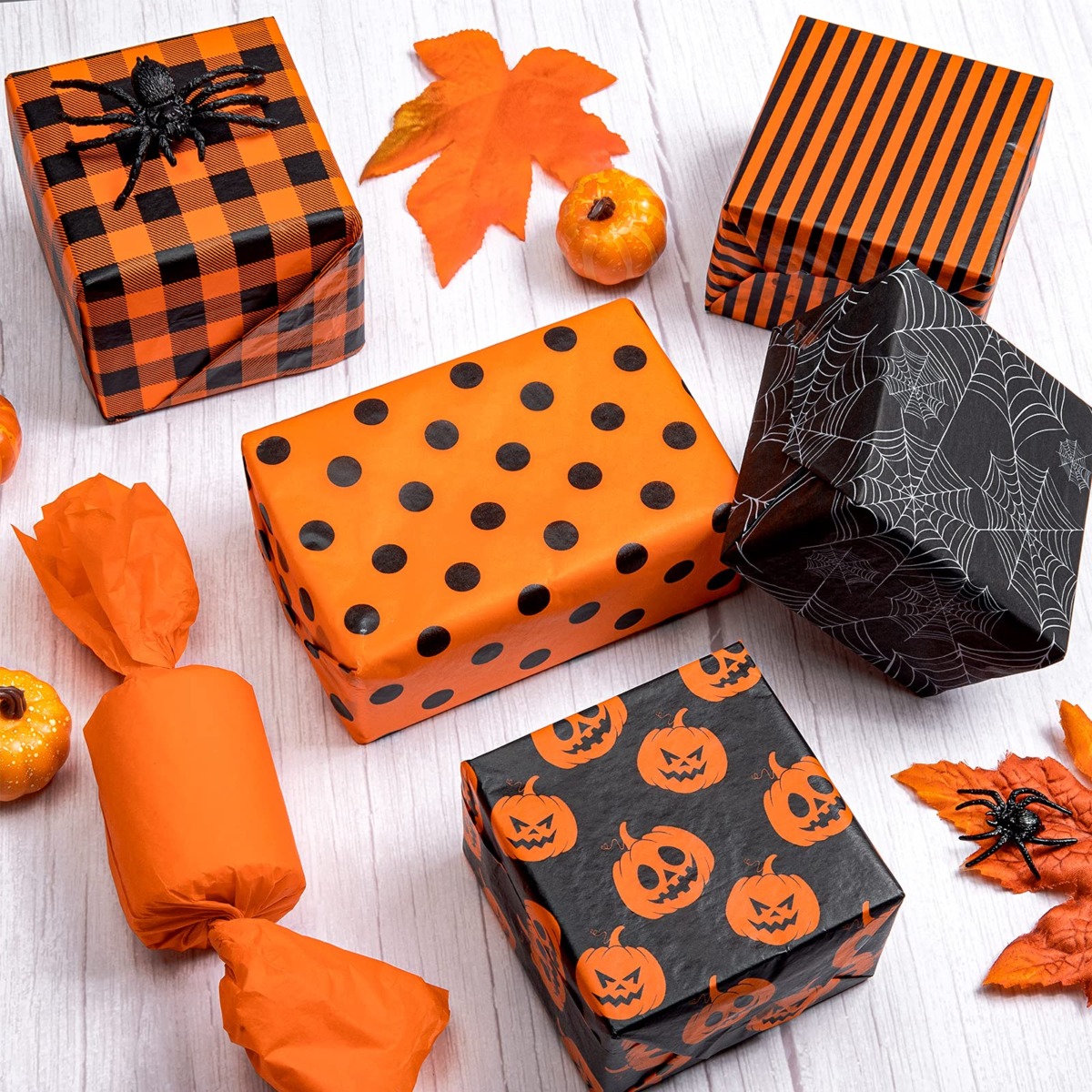 Whaline Halloween Tissue Paper 6 Designs Orange Black Wrapping Paper Pumpkin Spider Web Dot Stripe Art Tissue Craft Paper for Halloween Birthday Party Gift Bag DIY Pompom Confetti, 90 Sheet | The Storepaperoomates Retail Market - Fast Affordable Shopping