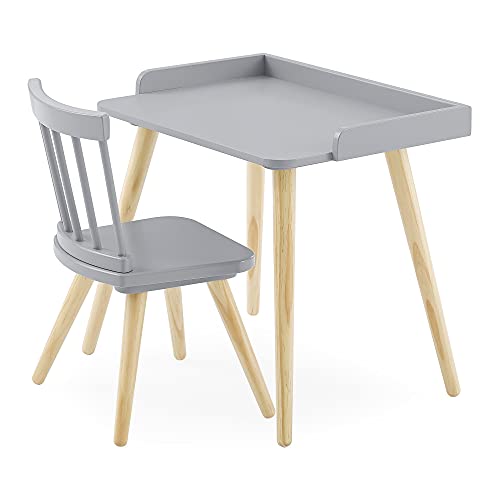 Delta Children Essex Kids’ Desk & Chair Set-Greenguard Gold Certified-Ideal for Arts & Crafts, Snack Time, Studying-for Ages 4 Years+, Grey/Natural