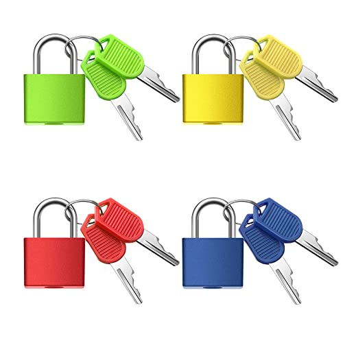 Suitcase Locks with Keys, Small Luggage Padlocks Metal Padlocks Mini Keyed Padlock for School Gym Classroom Matching Game (Dark Blue, Red, Green, Yellow,4 Pieces)