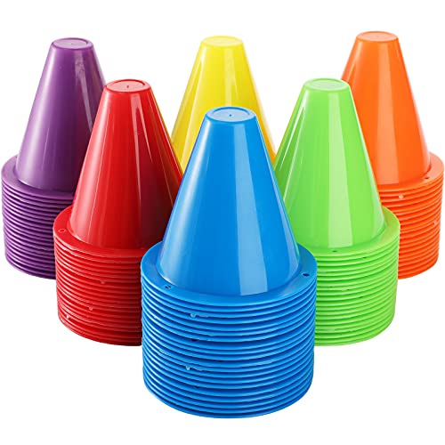 Bekith 120 Pack Indoor Outdoor Agility Mini Sports Cones, 3 Inch Training Marker Cones for Kids, Plastic Traffic Cones for Roller Skating and Skate Practice, 6 Assorted Colors