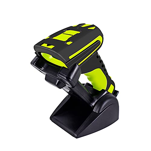 Symcode Wireless 2D Bluetooth Barcode Scanner with Stand 433 Wireless 2625 Feet Transmission Distance USB QR Automatic Barcode Reader Handhold Bar Code Scanner with Charging Base Vibration Alert Green