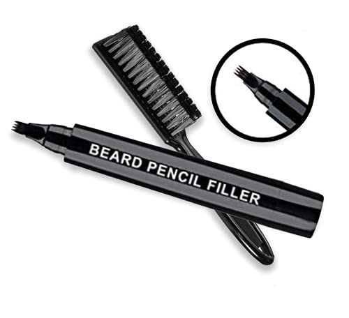 HWU Beard Pencil Filler for Men, Beard Filling Pen Kit, Long Lasting Coverage and Natural Finish – Beard, Moustache and Eyebrows – Beard Dye for Men – Bristle Brush Included (Dark Brown)
