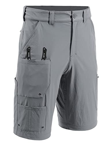 FitsT4 Men’s Fishing Shorts 10.5″ Hiking Short with 9 Pockets UPF 50+ Lightweight Quick Dry Water Resistant Outdoor Cargo Stretch Tactical Shorts,Grey,XXXL