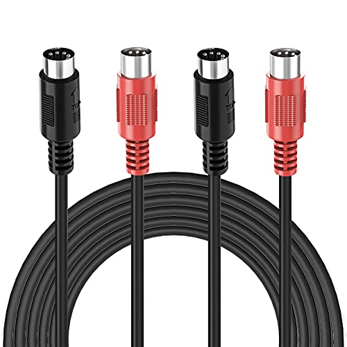 Dual MIDI Cable, Ancable DIN to Male to Male for Carrying a Serial Digital Signal, 3.3 Feet with Molded Connector Shells(Black & Red)