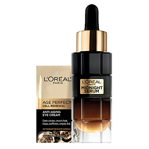 L’Oreal Paris Age Perfect Cell Renewal Midnight Anti-Aging Face Serum with Patented Antioxidant, Smooth Wrinkles, Firm, Revitalize + Eye Cream Sample