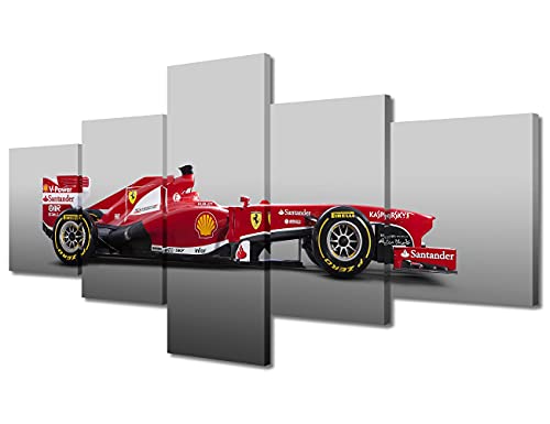 F1 Wall Art for Living Room Modern Home Decor Canvas Racing Car Pictures Red Bull House Decorations Sports Car Artwork Paitings 5 Panel Framed Posters and Prints Stretched Ready to Hang -50”Wx24”H