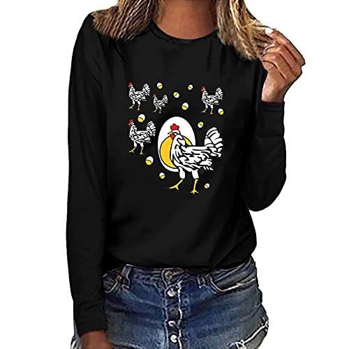 Sweatshirts for Women, Trendy Chickens Print Loose Fit Long Sleeve Crewneck Pullover Tops Casual Comfy Tunic Blouses