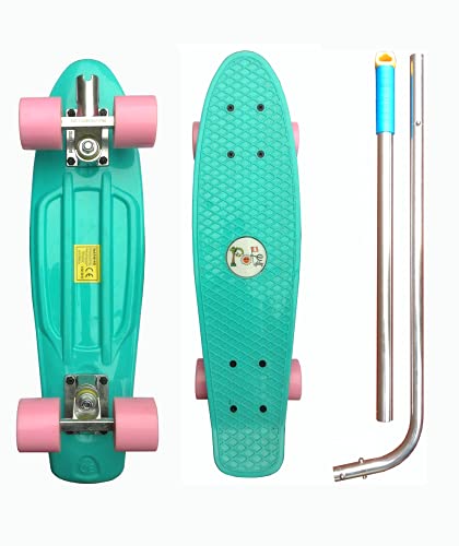 Pole Skateboard Detachable Handle 22inch Plastic Cruiser Board. Best Beginner Skateboard for All Kids Ages,Best Complete Learning and Balance Skateboards for Both Young Boys and Girls (Ocean Green)