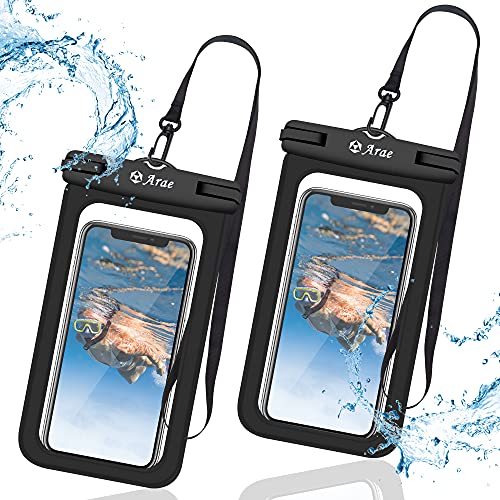 Arae Waterproof Phone Pouch Compatible for iPhone 13 Pro Max 12 11 XS XR X 8 7 Plus Samsung Galaxy S21 S22 Ultra and More Up to 6.7 Inches Phone Case – 2 Pack Black