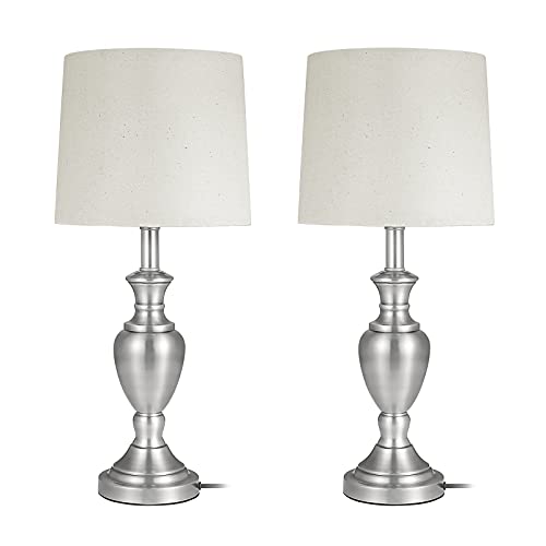 TPAMSWO Retro Traditional Table Lamps Set of 2, Brushed Nickel Silver Metal 24.25″ Bedside Lamp, for Bedroom Living Room Home Office Desk Nightstand Table Lamp
