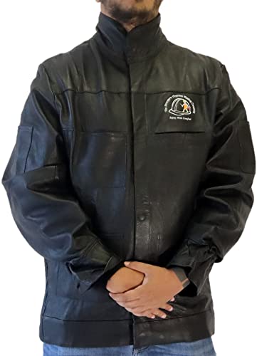 Strongarm Welding Jacket Leather – Flame-Resistant Black Heavy Duty Cow Grain Leather Welders Work Jacket for Men & Women
