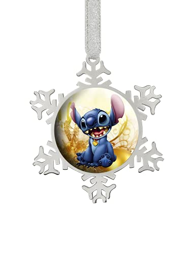Snowflake Ornaments Christmas Ornament Xmas Tree Hanging Pendant Photo Glass Cover Pendant Stainless Steel Family Kitchen Holidays Decor Gift(Lilo-and-Stitch)