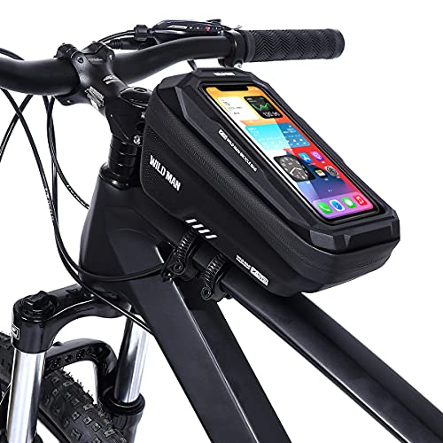 WILD MAN 1L Quick Release Waterproof Bycicle Front Frame Bike Bag Bike Phone Holder with Touch Screen Top for Mountain Road Bike MTB Cycling (XS2,Black)
