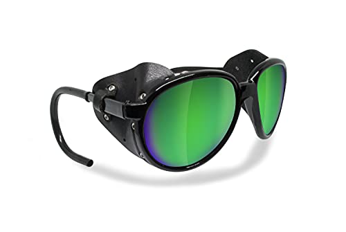 Bertoni Glacier Polarized Sunglasses for Mountain Hiking Trekking Ski mod Cortina Italy Shiny Black (Smoke Polarized / Green Mirror)