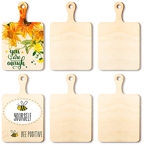6 Pieces Mini Wooden Cutting Board with Handle Paddle Chopping Board Small Kitchen Serving Board Wooden Cooking Butcher Block for Christmas DIY Home Kitchen Cooking Vegetables Decor (9.1 x 5.5 Inch)
