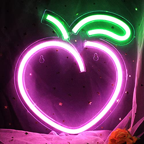 Pink Peach Neon Sign – IMEGINA Teen Room Decor Signs 8.9 X9.2 Inch, Dimmable USB Powered Cute Peach Room Decor with Switch for Bathroom Playroom Bar Hotel Party Game Kids Bedroom , Birthday Gift