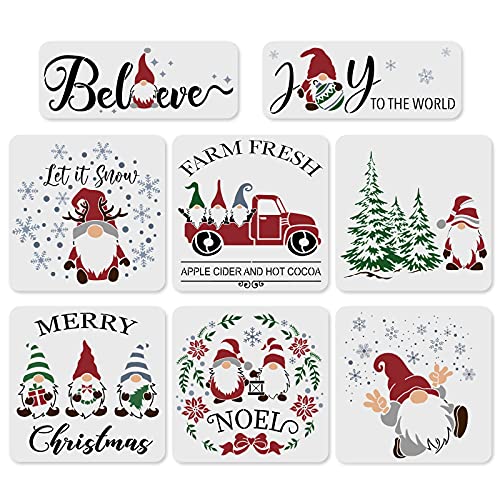 8Pcs Christmas Stencils for Painting on Wood,12 X 12 Inch Large Reusable Christmas Gnome Stencil for Making Wood Sign and DIY Crafts