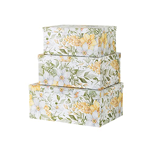 Soul & Lane Garden Glory Decorative Boxes with Lids – Set of 3: Floral Photo Storage, Stackable Small Home Decor Boxes, Nesting Gift Cartons, Boho Print Mache Containers, Cardboard Document Storage