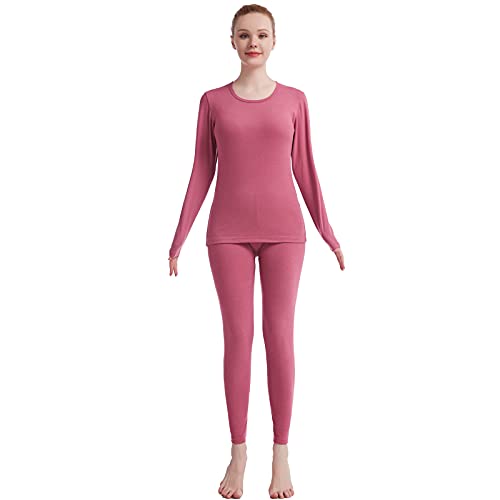 Thermal Underwear for Women Crew Neck Solid Ultra Soft Long John Sets Womens Long Underwear Moisture-Wicking Base Layer Red Small