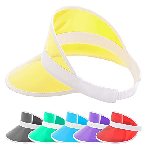 zowya PVC Sun Visor Hats for Women Men Plastic Visor Caps Clear Tennis Beach Cap UV Protection Adjustable Candy Color Yellow, 1-Hat