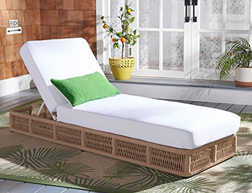 Safavieh Outdoor Collection Gillian Rope Cushion Sun Lounger PAT7527A, Tan/White