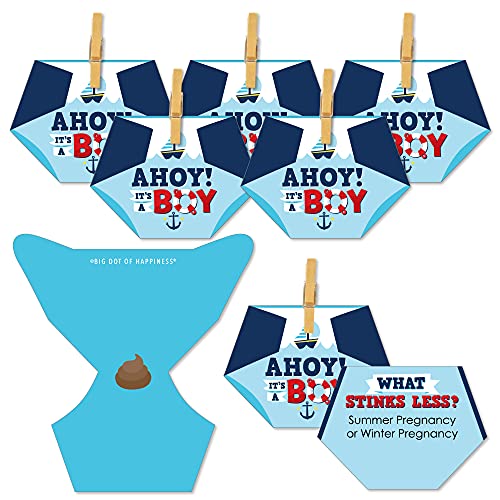 Big Dot of Happiness Ahoy It’s a Boy – Baby Shower Conversation Starter – 2-in-1 Dirty Diaper Game – Set of 24