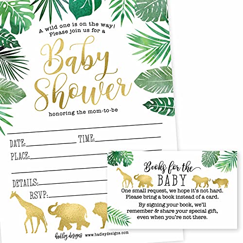 25 Safari Baby Shower Invitations, 25 Books For Baby Shower Request Cards, Sprinkle Invite Boy Girl, Bring A Book Instead Of A Card, Baby Shower Invitation Inserts Baby Shower Guest Book Alternative