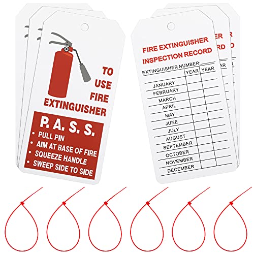 Fire Extinguisher Tags with Adjustable Wire Ties Fire Extinguisher Recharge and Inspection Record for Indoor Outdoor Fire Extinguishers, 4.2 x 2.1 Inch (Red and White, 50 Sets)